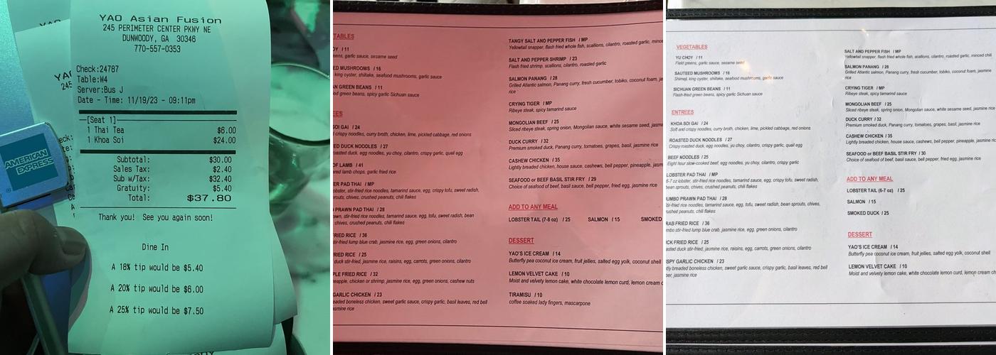 Thai Kitchen by YAO Menu