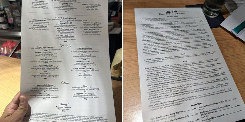 R Field The Bar Menu