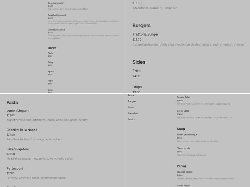 Trattoria Vittoria Menu