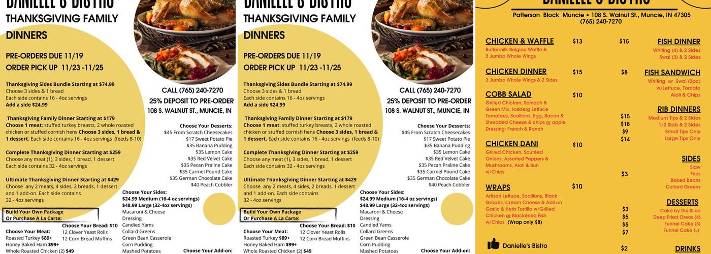 Danielle's Bistro Menu