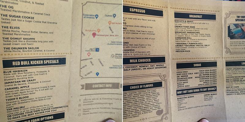 Coconut Jos/Java Jo’s Menu