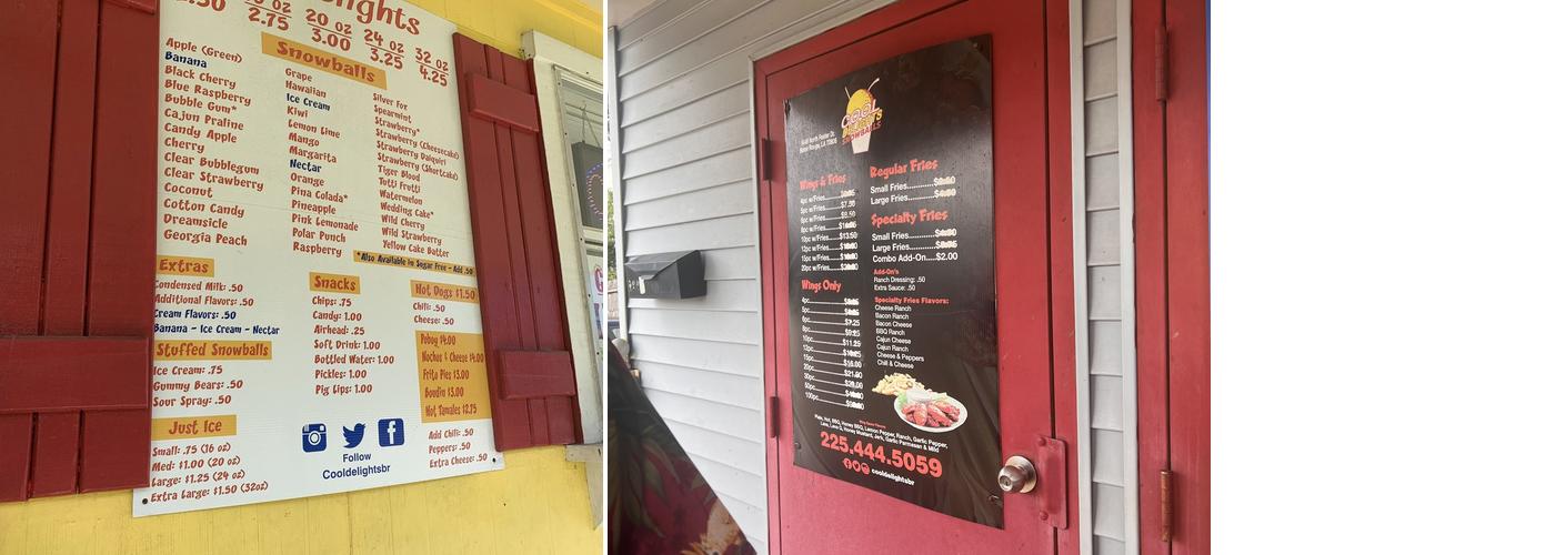 COOL Delights SNOWBALLS Menu