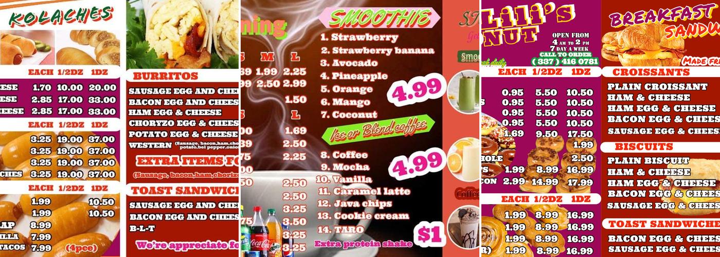 Lili's Donuts Menu