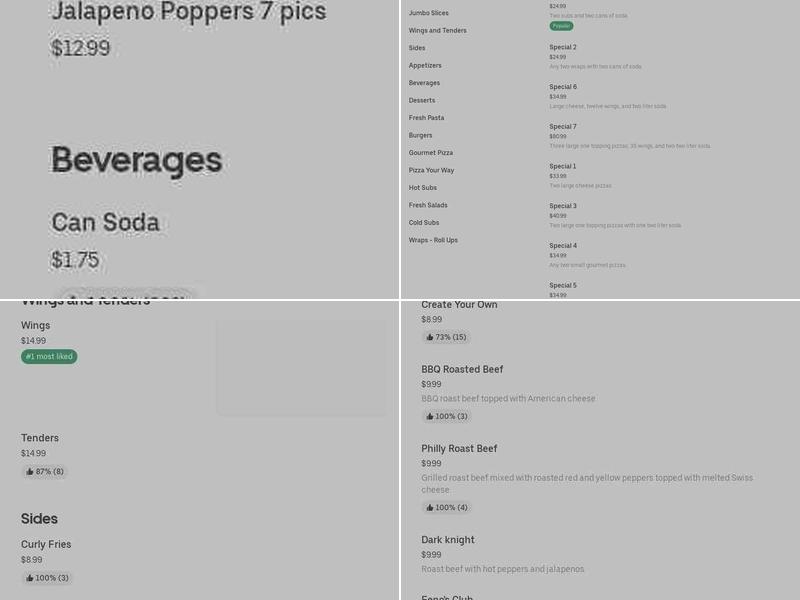 Feno's Pizza and Roast Beef Menu