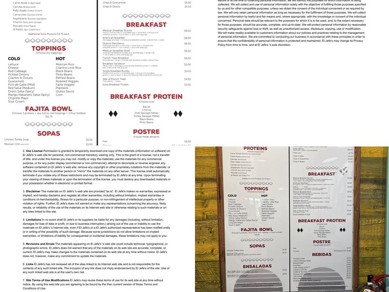 El Jefe's Taqueria - Boston University Menu