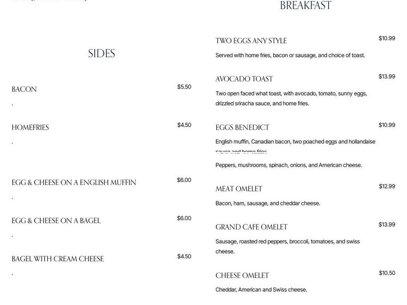 Grand Cafe Restaurant & Bar Menu