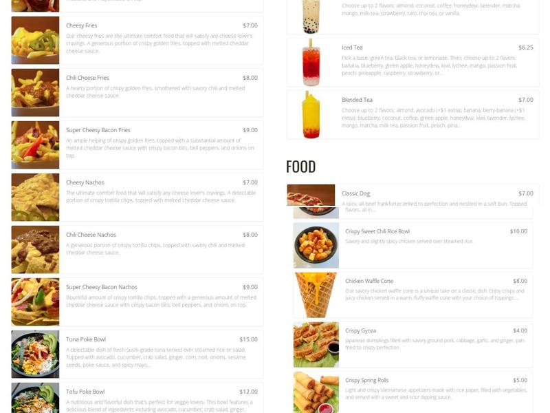 Bobablastic Menu