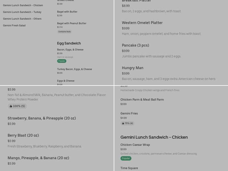 Gemini Cafe Menu