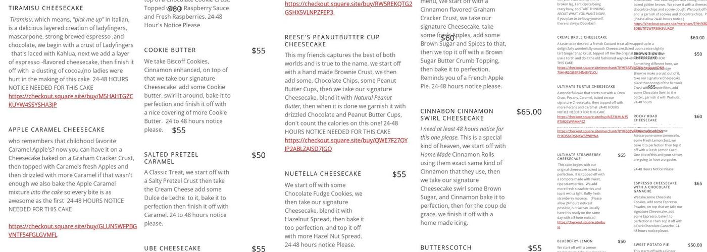 The Cheesecake Baker Menu