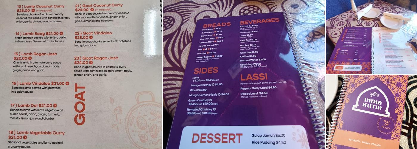 India Kutir Menu