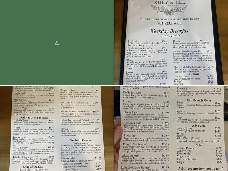Ruby and Lee Coffee and Bakehouse Menu