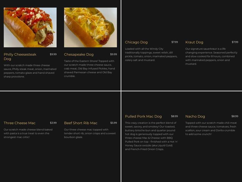 We Love Big Dogs Menu