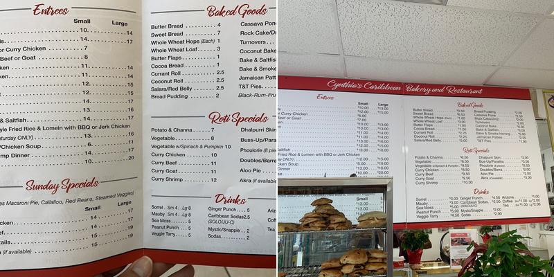 Cynthia's Caribbean Bakery Menu