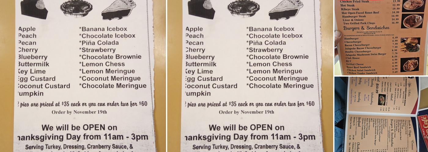 De Wese's Tip Top Cafe Menu