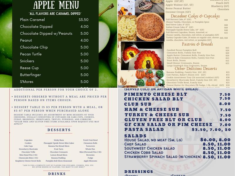 Patriot Cakes Restaurant & Bakery Menu