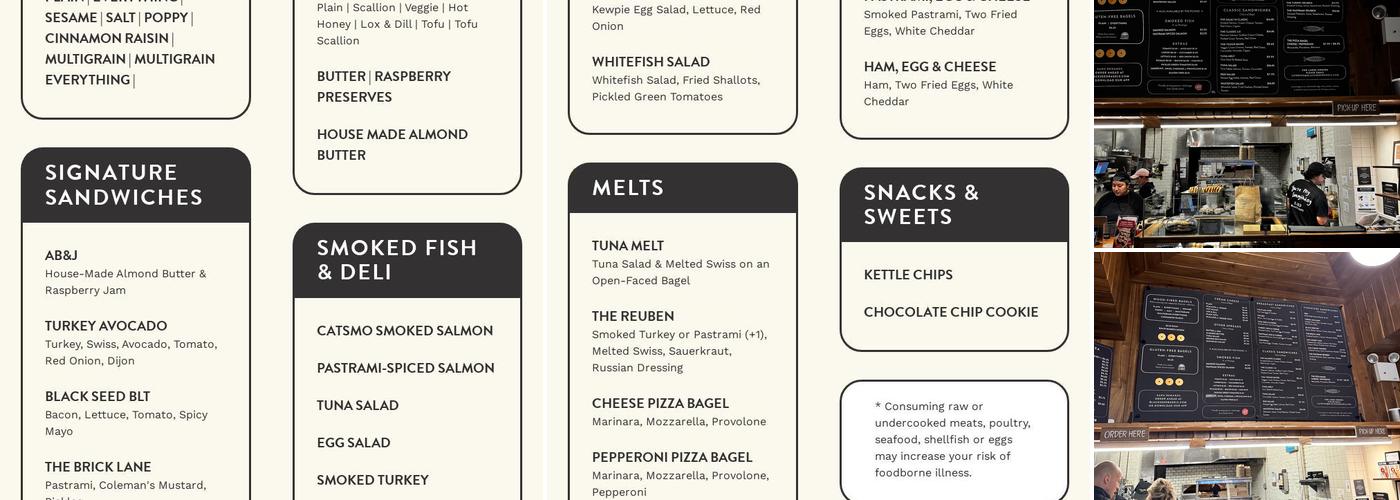 Black Seed Bagels Menu
