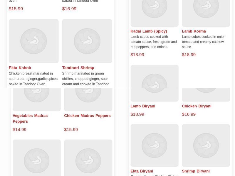 Ekta Indian Cuisine Menu