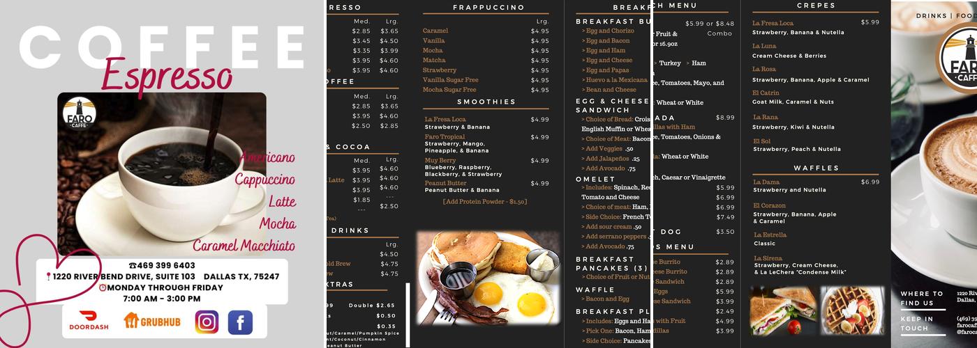 Faro Caffe Menu