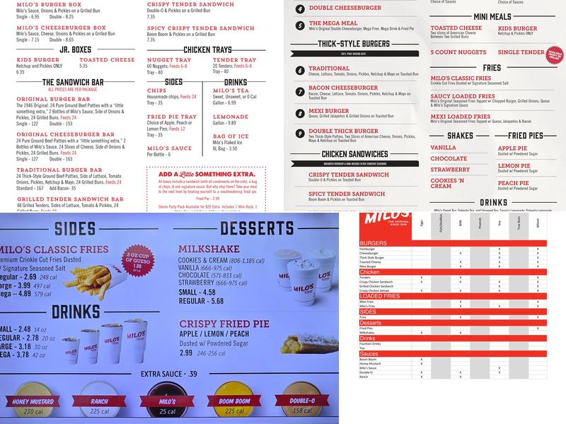 Milo's Hamburgers Menu
