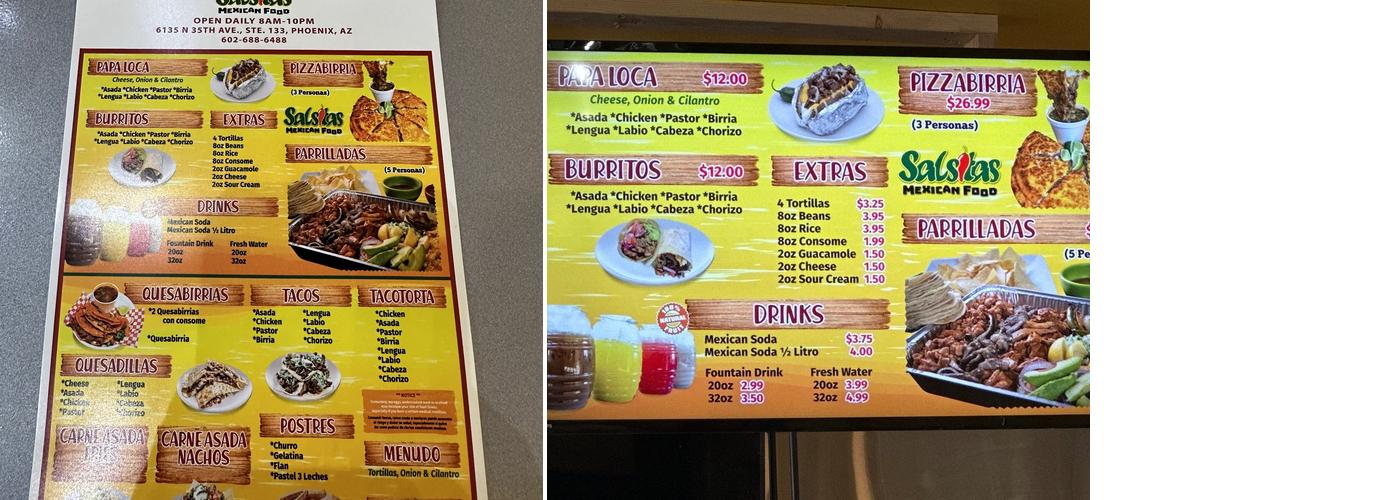 Salsitas Menu