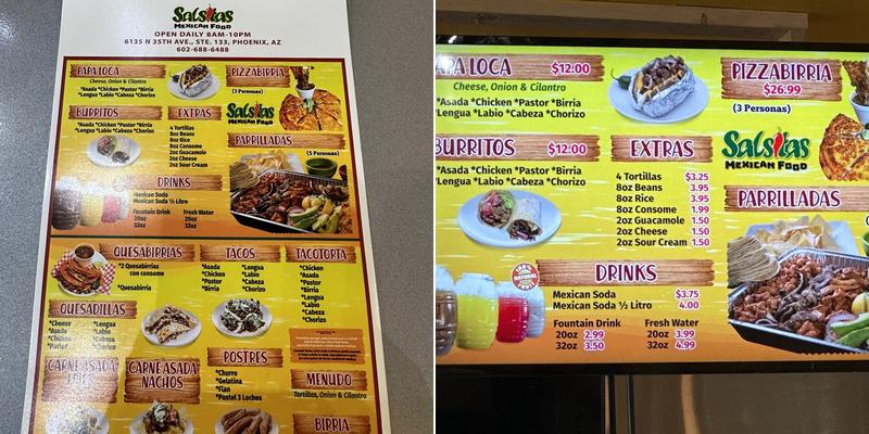 Salsitas Menu