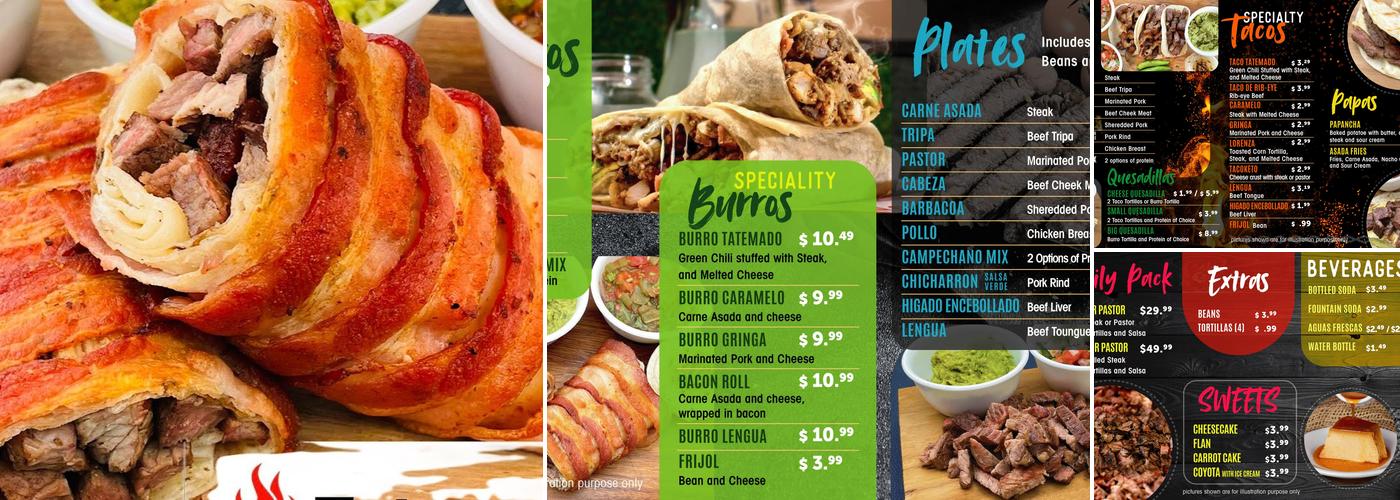 Tatemados Tacos al Carbon Menu