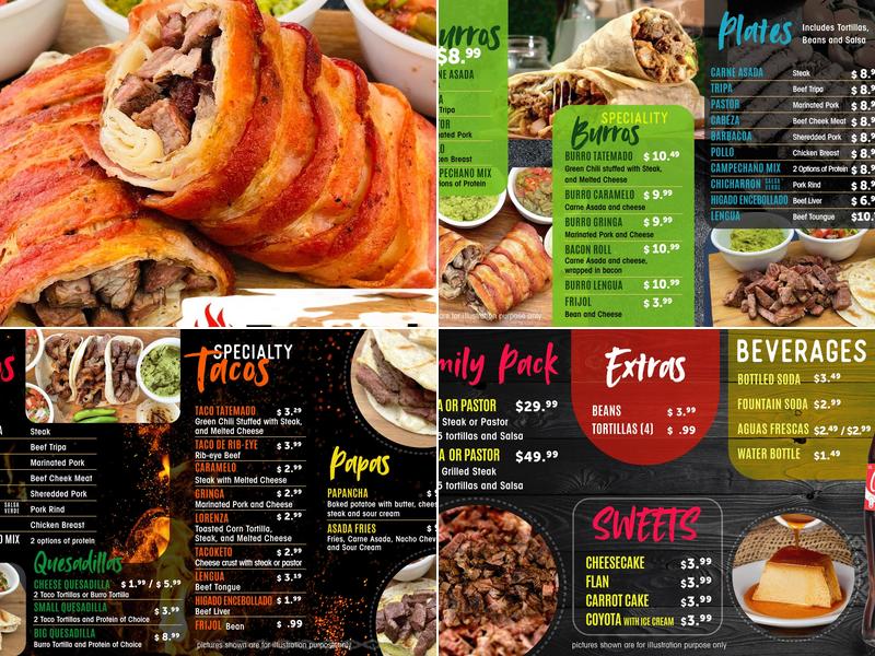 Tatemados Tacos al Carbon Menu