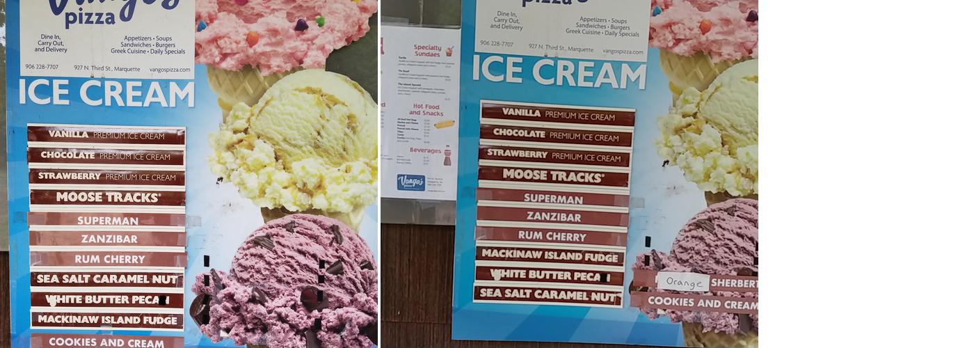 Presque Isle Icecream Menu