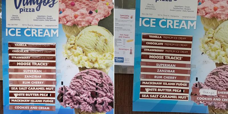 Presque Isle Icecream Menu
