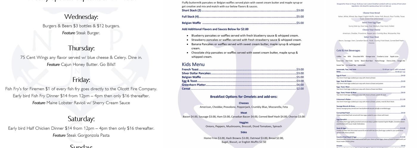 Northern Pier Bar & Grill Menu