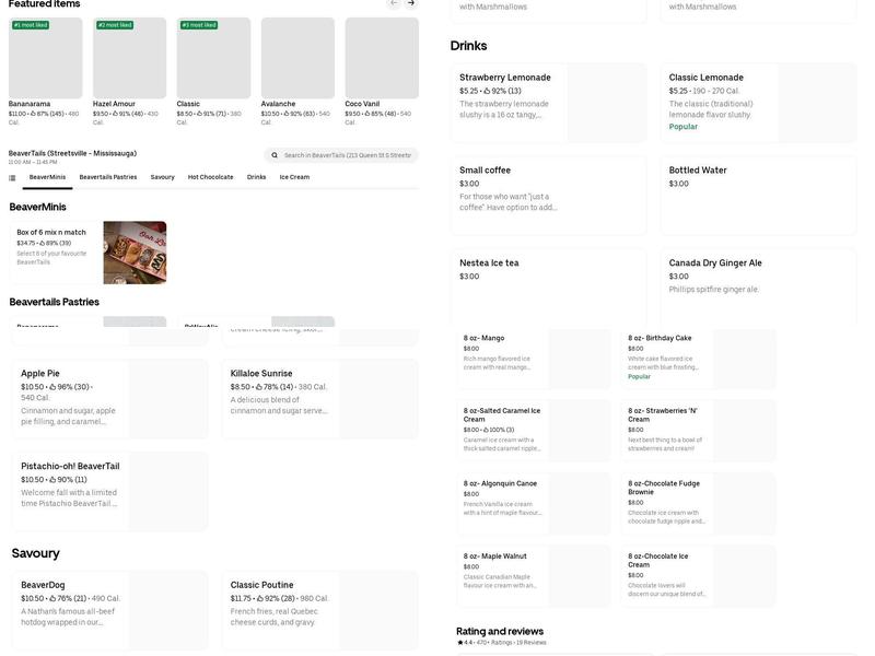 BeaverTails- Queues de Castor (Mississauga Streetsville) Menu
