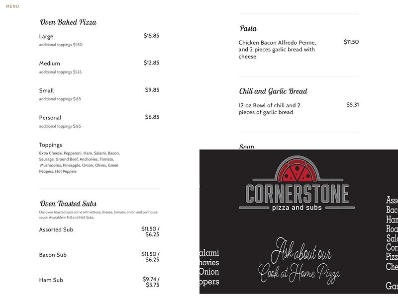 Cornerstone Pizza and Subs Menu