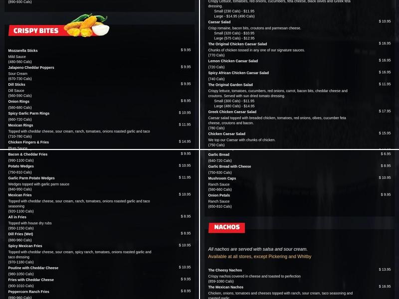 Wing House Colborne Menu