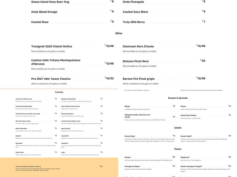 Tetto Chicago Menu