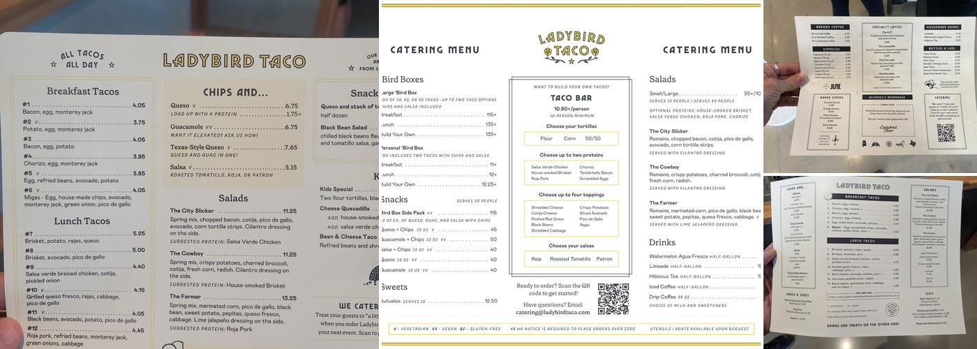 Ladybird Taco Menu
