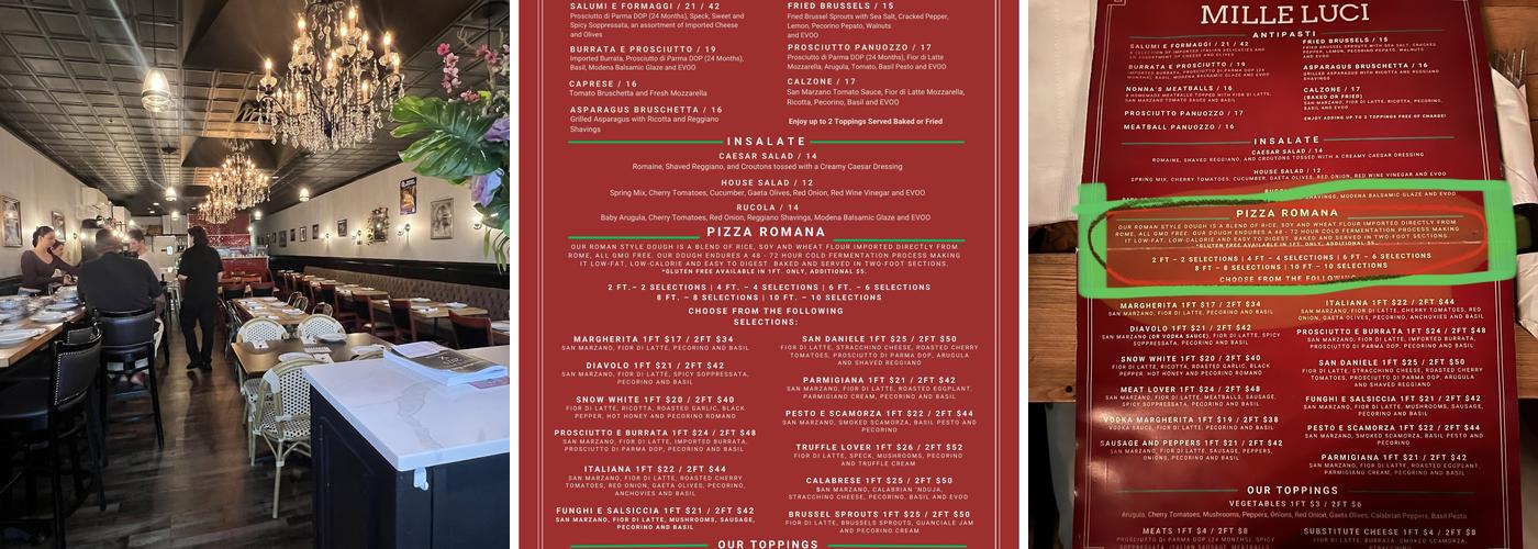 Mille Luci Pizzeria Menu