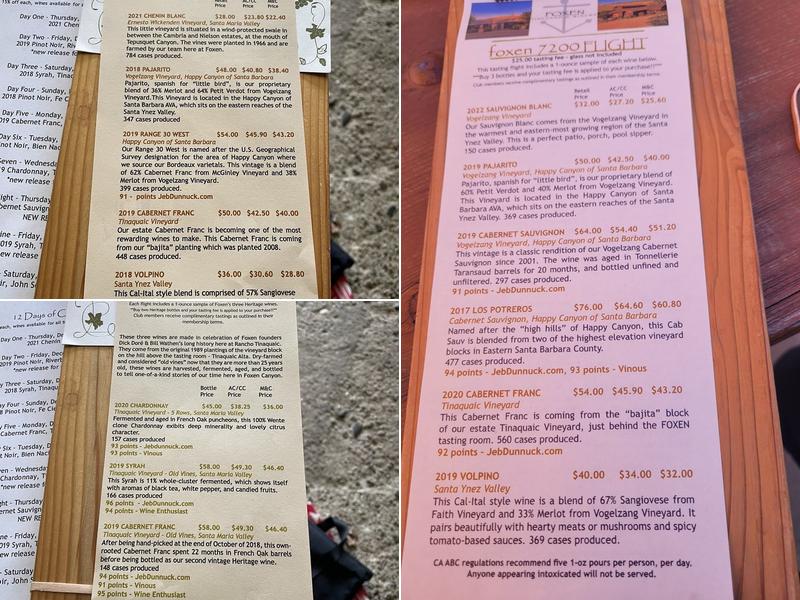 Foxen Vineyard & Winery Menu