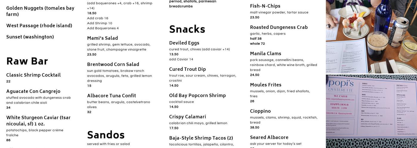 Popi's Oysterette Menu