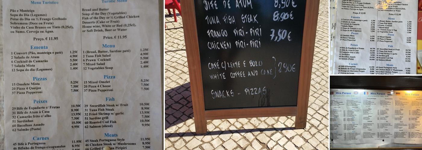 Miraparque Menu