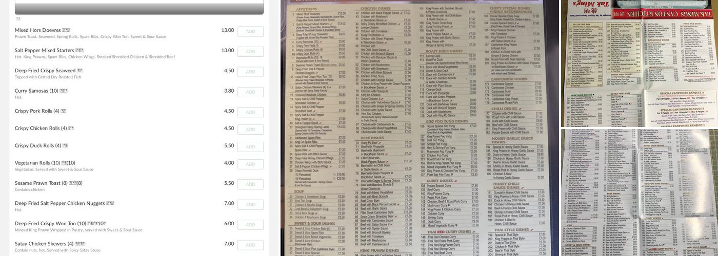TAK MING'S Canton Kitchen Chinese Takeaway Menu