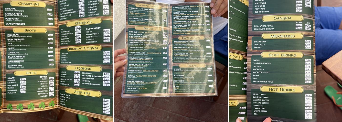 O'daly's Irish Pub Menu