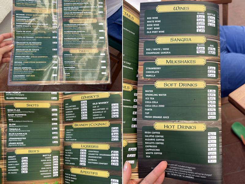 O'daly's Irish Pub Menu