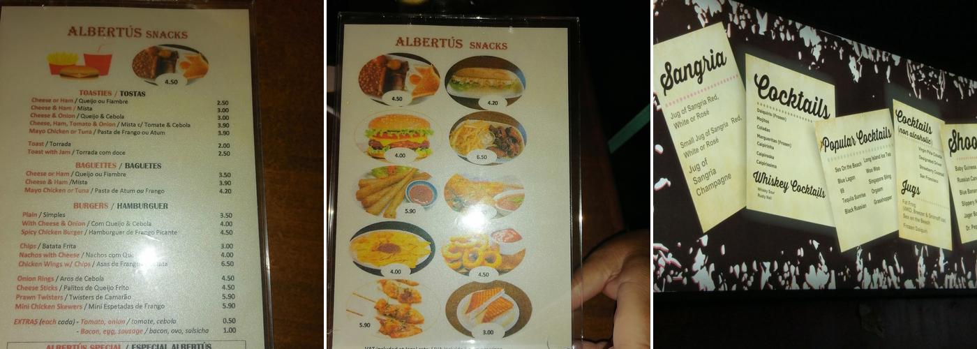 Albertus Bar Menu