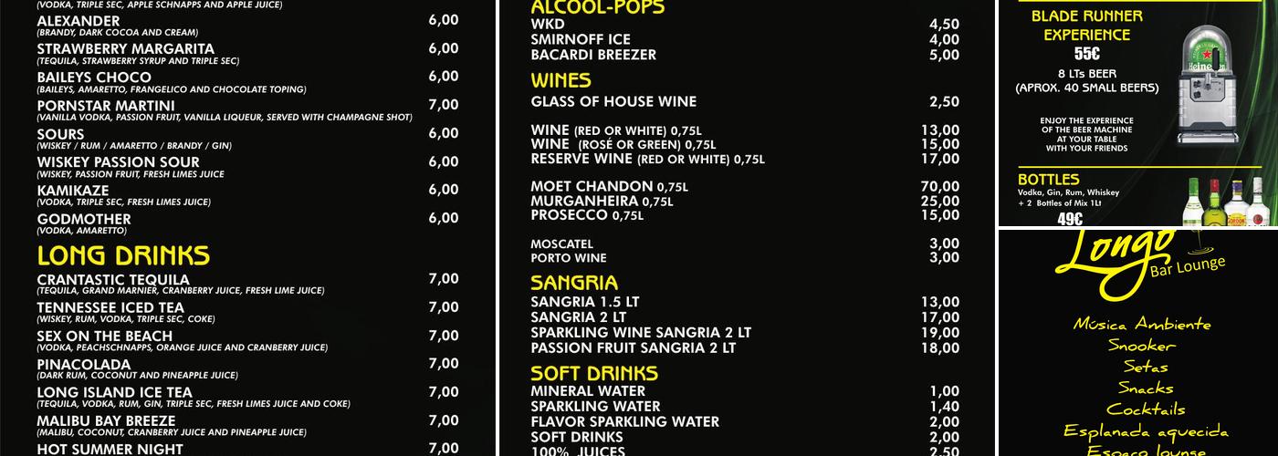 Longo Lounge Bar Menu