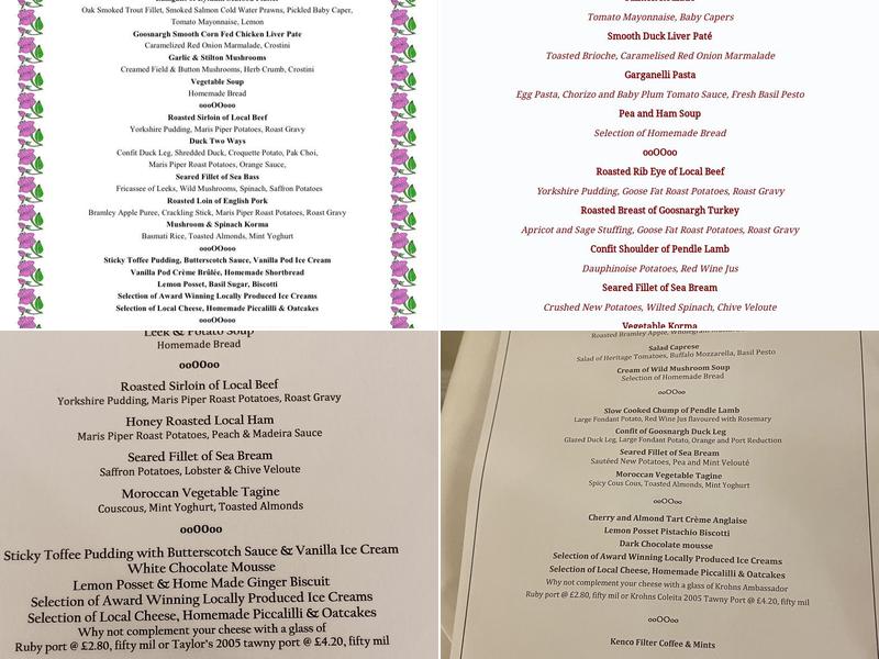 The Bedford Hotel Menu