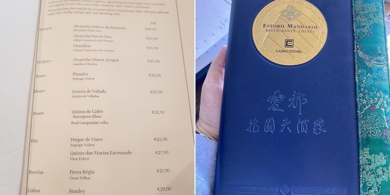 Estoril Mandarim Menu