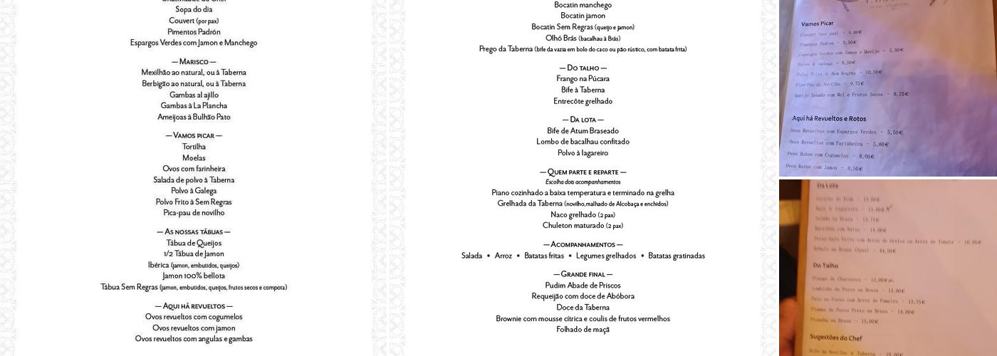 Taberna Sem Regras Menu