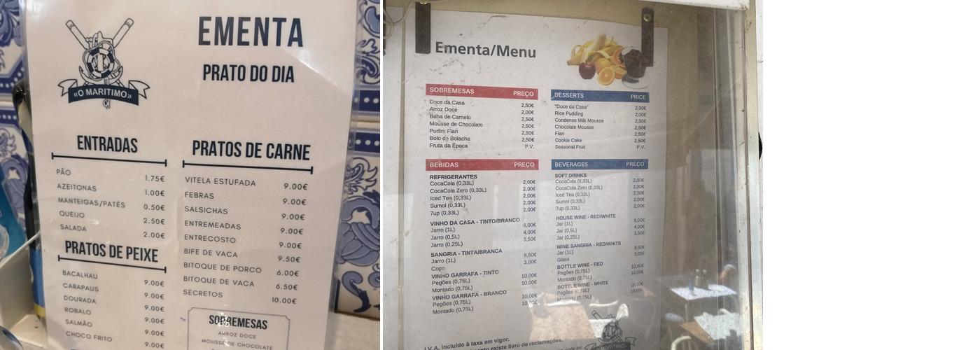 O Marítimo Menu
