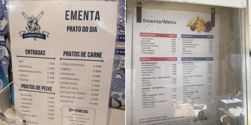 O Marítimo Menu