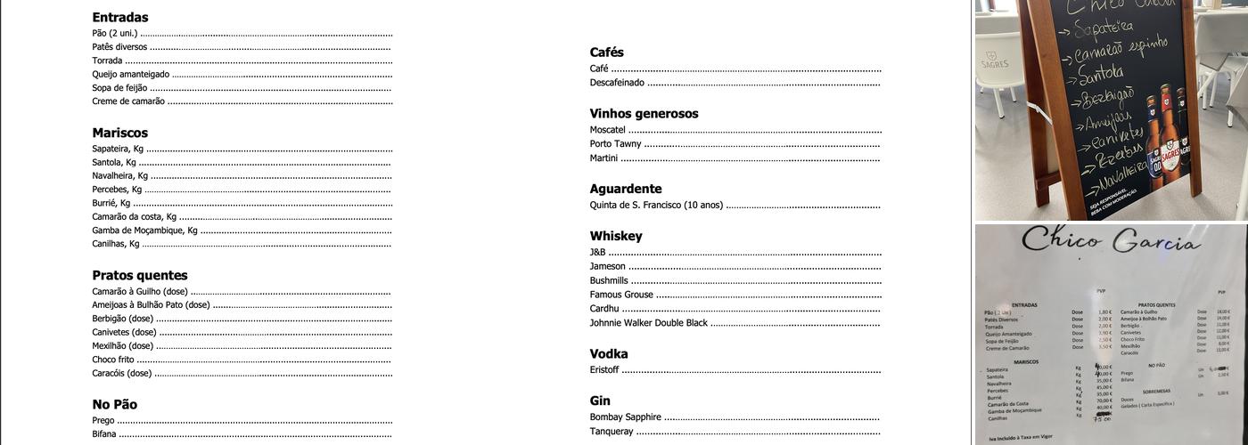 Chico Garcia - Cervejaria & Marisqueira Menu